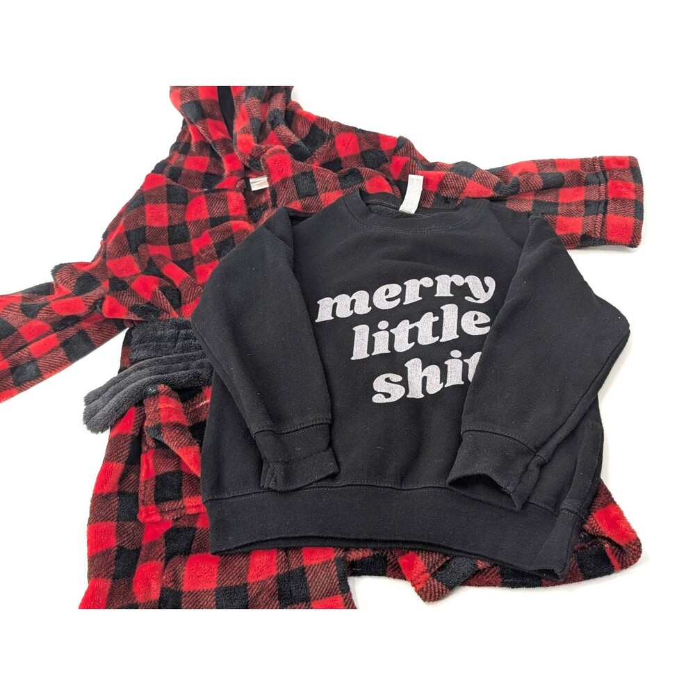 Christmas Sweatshirt Funny Kids Lot Plaid Robe Bundle of 2 Rabbit Skins Size 4